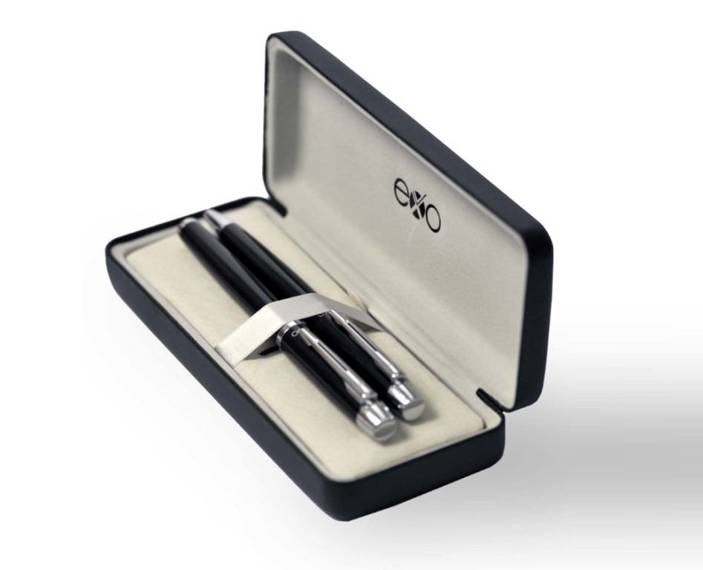 EXO Aries fountain pen and ballpoint pen set, black, chrome finish
