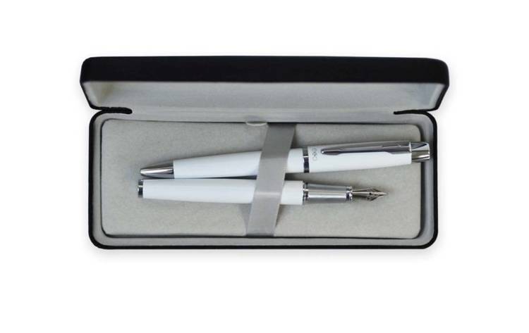 EXO Aries fountain pen and ballpoint pen set, white, chrome finish