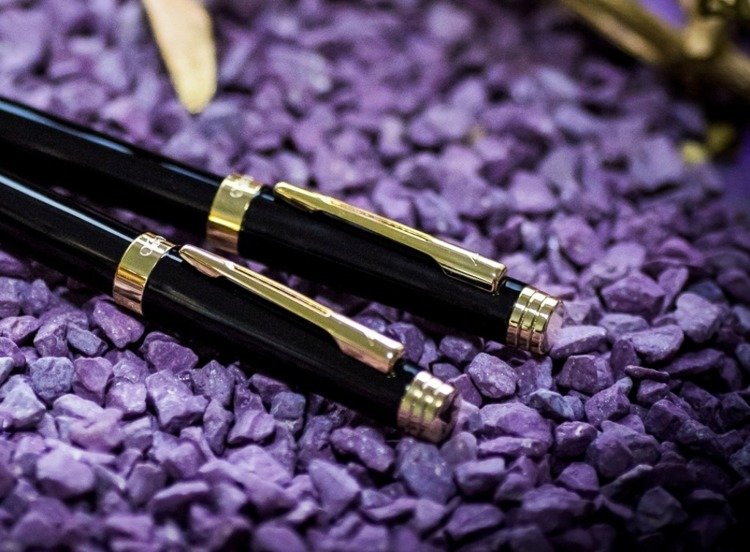 EXO Sagitta fountain pen and ballpoint pen set, black, gold trim